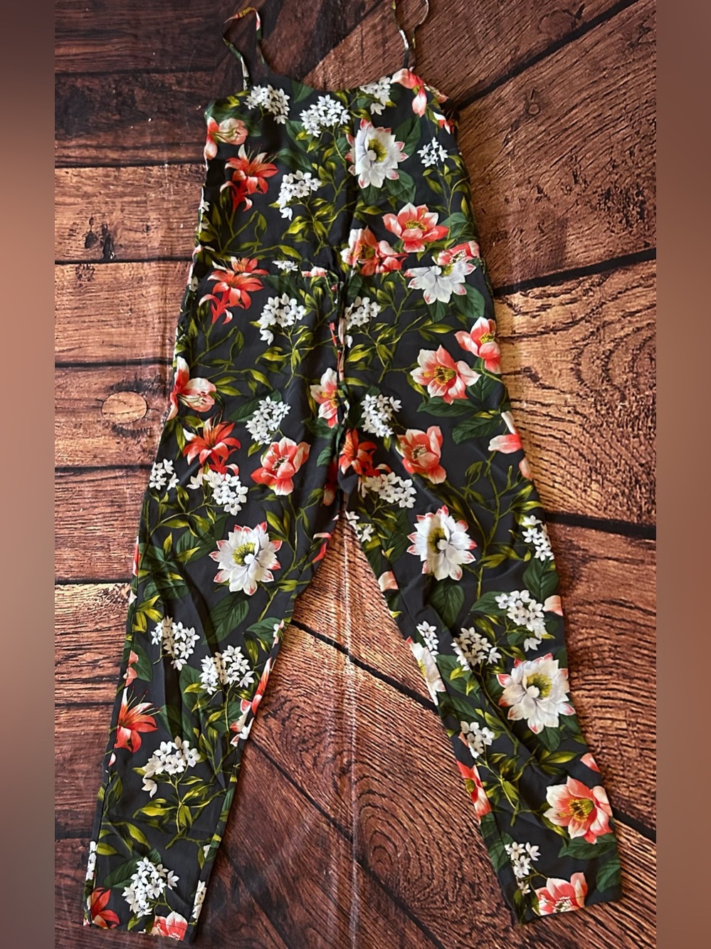 Levi's Floral Tropical Spaghetti Strap Jumpsuit Small Dark Green Black Palm